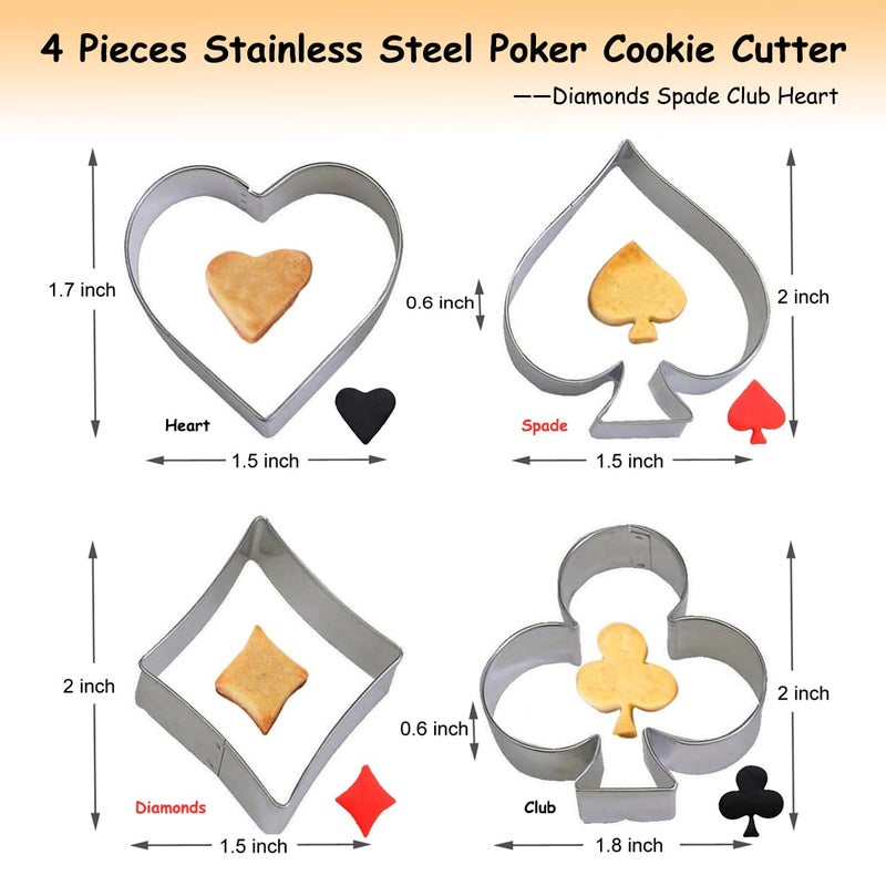 Lchen Cookie Cutter,4 Pieces Poker Stainless Steel Cookie Cutters Playing Card Cake Biscuit Decorating Bakeware Tool Diamonds Spade Club Heart Shape - Image 4